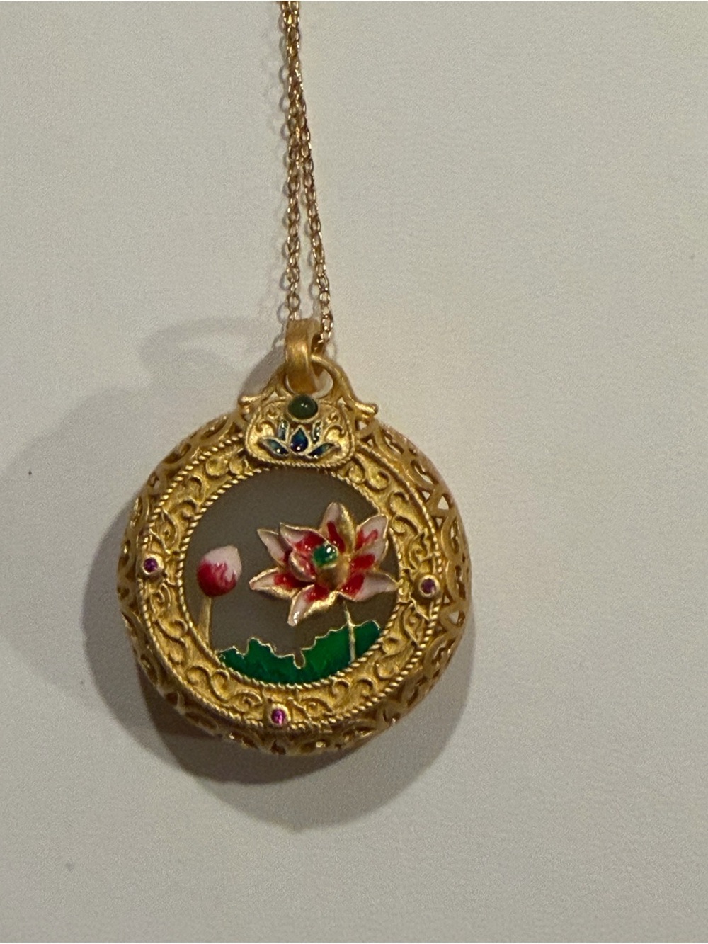 NWOT S925 Sterling Silver White Jade Cloisonné Lotus Locket